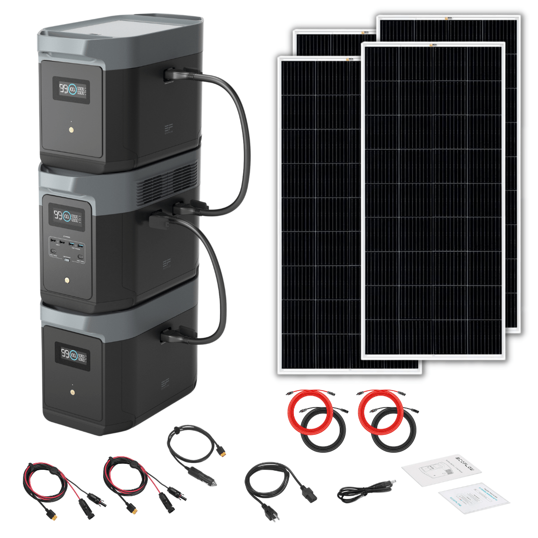 EcoFlow Delta 2 Max With 2 Extra Batteries 6144Wh 2400W LiFePO4 Solar Generator + 200W Rigid Monocrystalline Solar Panels Kit