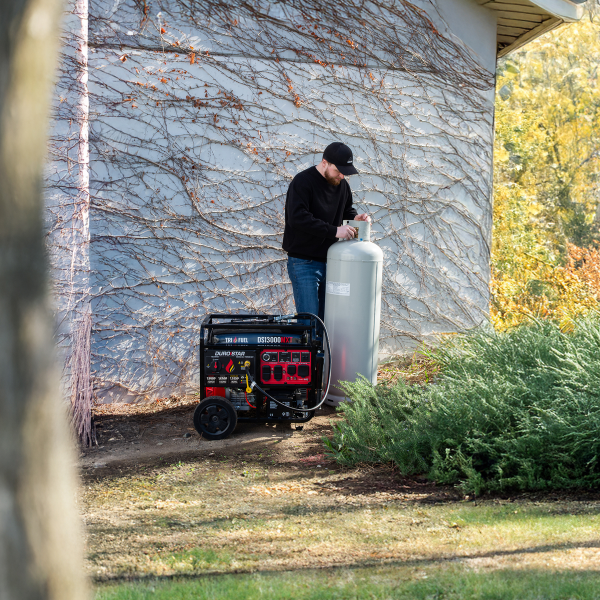 DuroStar DS13000MXT 13,000W/10,500W 500cc Electric Start Tri Fuel Portable Generator w/ CO Alert
