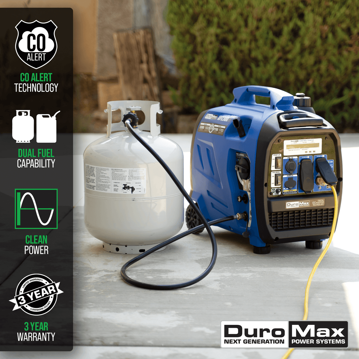 DuroMax XP2300iH 2,300 Watt Portable Dual Fuel Inverter Generator - Quiet, Low THD