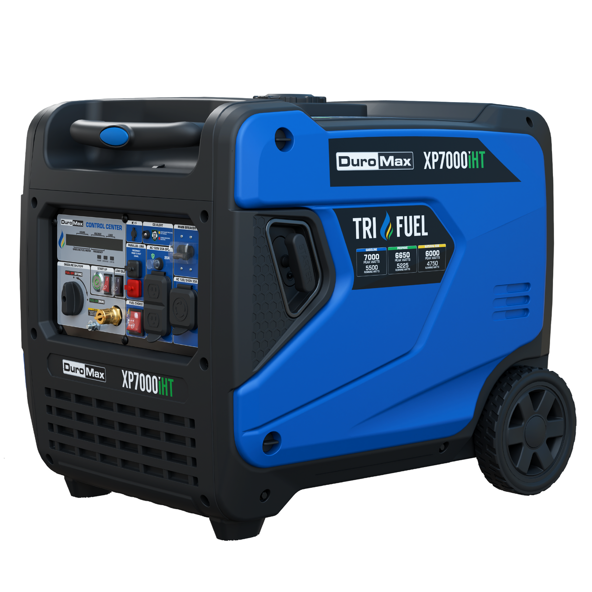 DuroMax XP7000iHT 7,000 Watt Portable Tri Fuel Inverter Generator - Quiet, Low THD