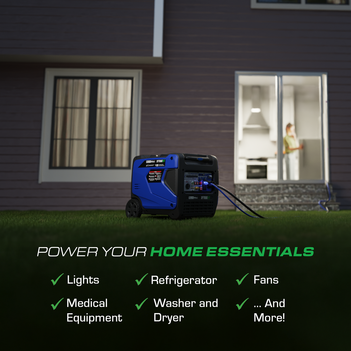 DuroMax XP7000iHT 7,000 Watt Portable Tri Fuel Inverter Generator - Quiet, Low THD