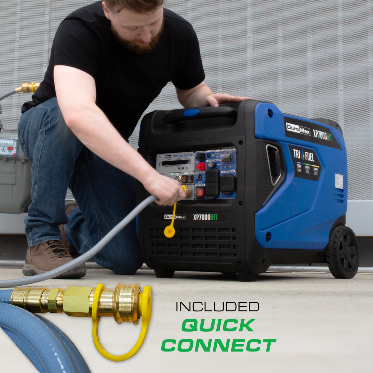 DuroMax XP7000iHT 7,000 Watt Portable Tri Fuel Inverter Generator - Quiet, Low THD