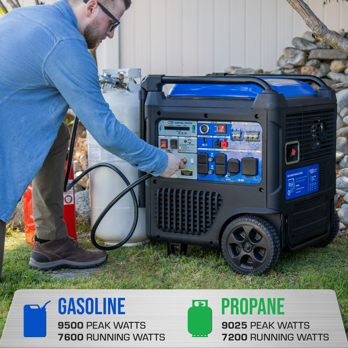 DuroMax XP9500iH 9,500 Watt Portable Dual Fuel Inverter Generator - Quiet, Low THD