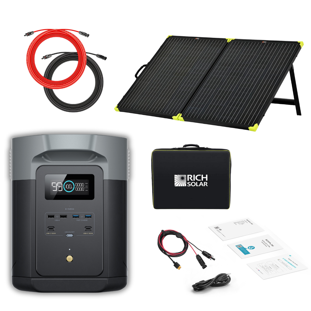 EcoFlow Delta 2 Max 2048Wh 2400W LiFePO4 Solar Generator + 200W Portable Monocrystalline Solar Panels Kit