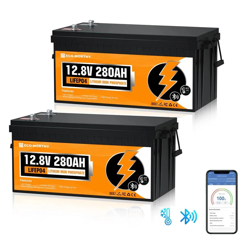 ECO-WORTHY 12V 280Ah Lithium Iron Phosphate Battery With Bluetooth