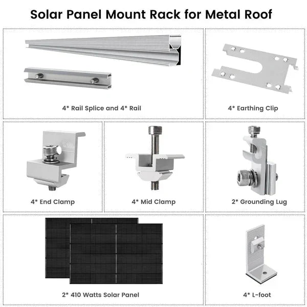 Natures Generator 2 x 410 Watt Monocrystalline Solar Panel  With Solar Panel Mount Rack