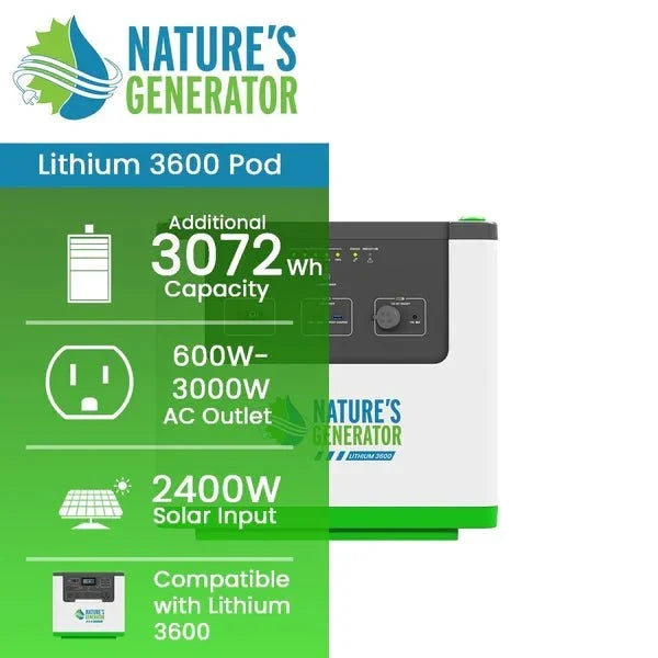 Natures Generator Lithium 3600 Pod With 2 x 410W Monocrystalline Solar Panel