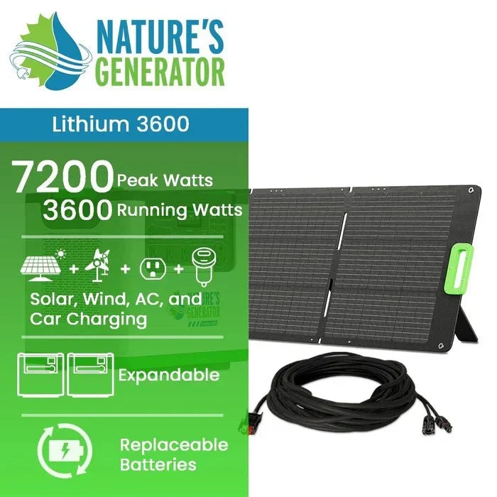 Natures Generator Lithium 3600 Solar Generator + 200W Folding Solar Panel