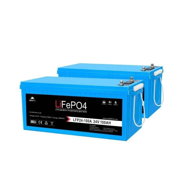 SunGoldPower 24V 100AH LifePO4 Deep Cycle Lithium Battery Bluetooth / Self-Heating / IP65