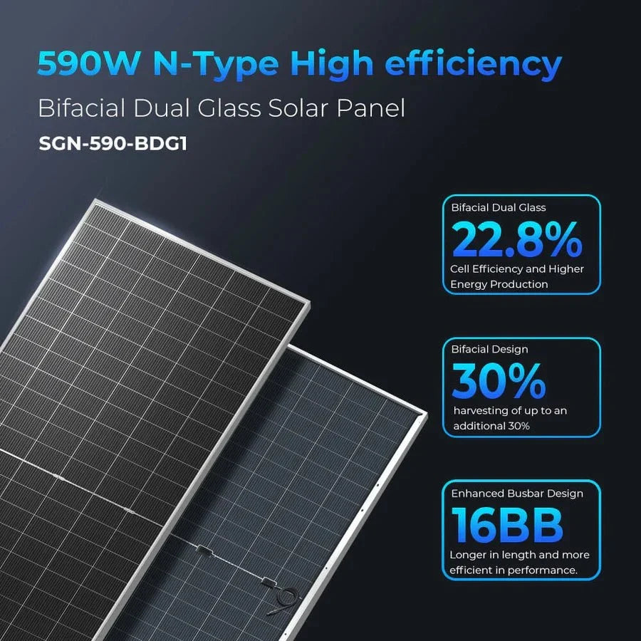 SunGoldPower 590W Bifacial N-Type Monocrystalline Solar Panel